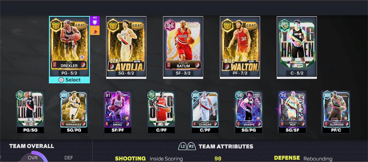 himothy503's tweet photo. Blazer squad complete… What yall think? Still need to add Goat Pippen and Invincible Zach Randolph.. anymore suggestions? @Sauceoneup #NBA2K #MyTeam #Blazers https://t.co/yoMhZAJfSv