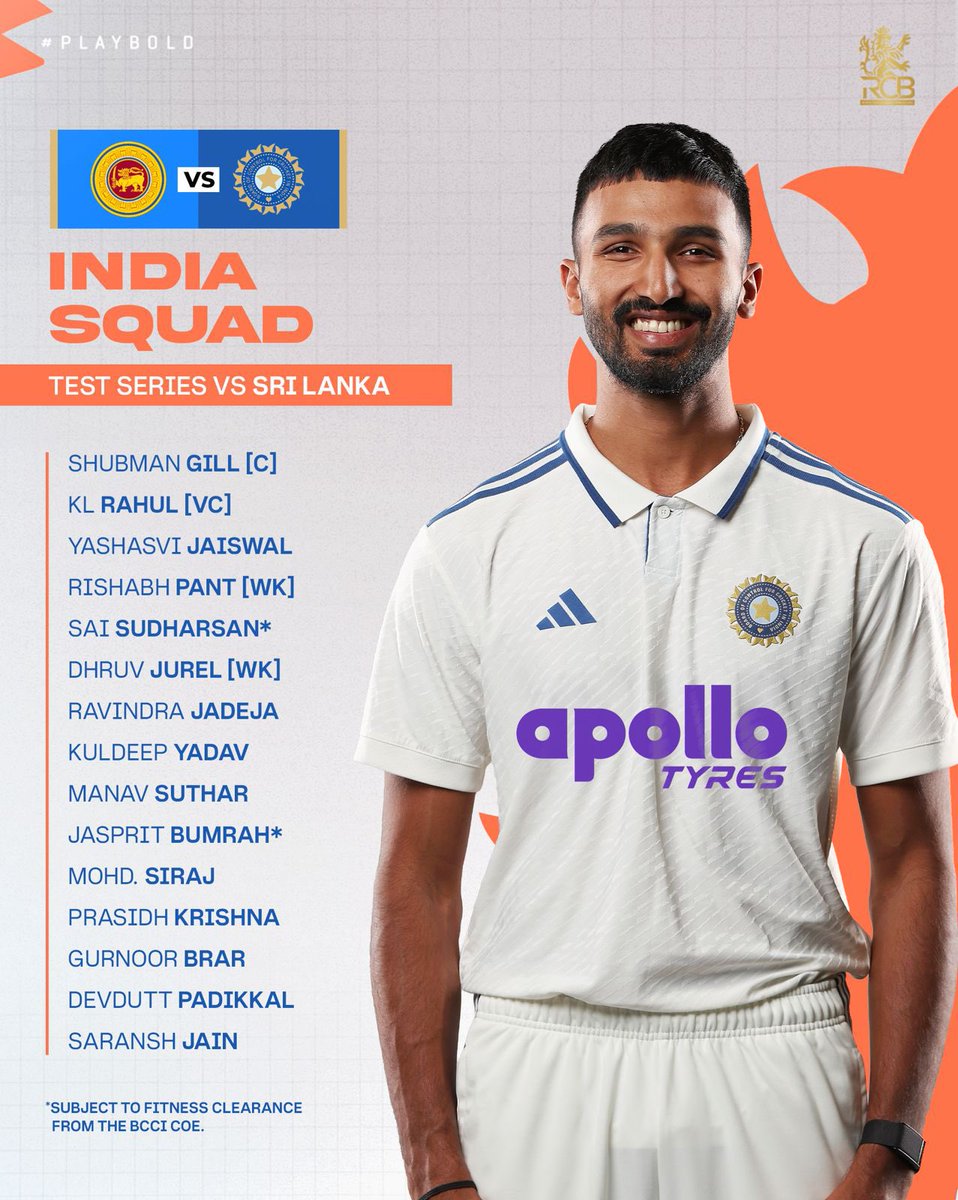 RCBTweets's tweet photo. 𝐑𝐞𝐚𝐝𝐲 𝐟𝐨𝐫 𝐚𝐧𝐨𝐭𝐡𝐞𝐫 𝐜𝐡𝐚𝐩𝐭𝐞𝐫 𝐢𝐧 𝐭𝐡𝐞 𝐖𝐡𝐢𝐭𝐞𝐬. 🇮🇳🤍

Devdutt Padikkal features in India’s squad for the Test series 🆚 Sri Lanka in August. 🌟

Wishing #TeamIndia the very best for their next challenge. 🫡👊

#PlayBold #ನಮ್ಮRCB https://t.co/UjRHpRJYB1