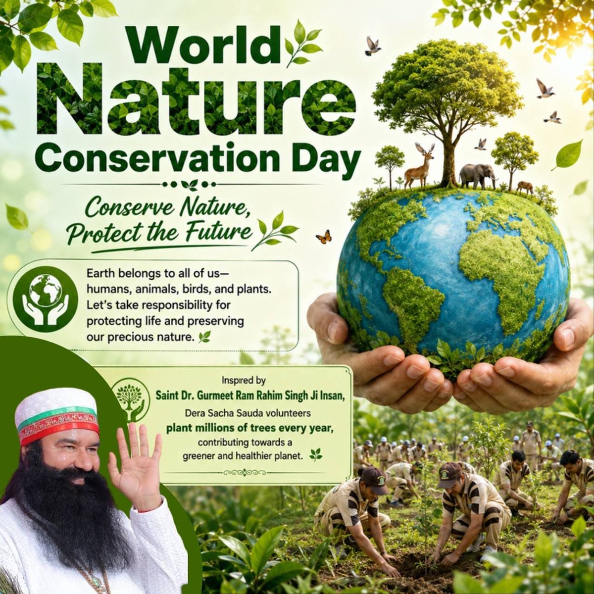 RenuGhorela1's tweet photo. प्रकृति को स्वच्छ रखना हम सबकी ज़िम्मेदारी है। Saint Gurmeet Ram Rahim Ji की प्रेरणा से डेरा सच्चा सौदा समय- समय पर स्वच्छता अभियान,पौधारोपण और पर्यावरण जागरूकता जैसे मानवता भलाई के कार्यों के माध्यम से प्रकृति संरक्षण में अहम योगदान दे रहे हैं।#WorldNatureConservationDay https://t.co/c3QW3ATAQf
