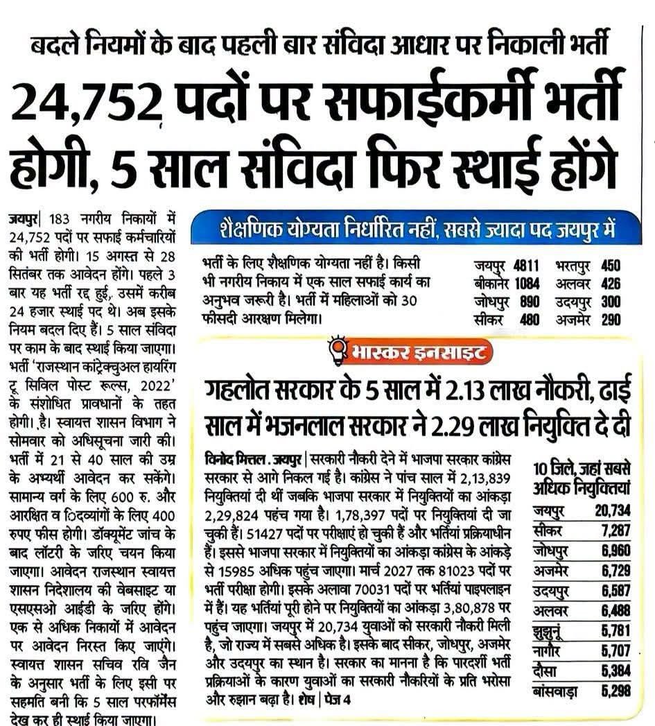 Bulesh777's tweet photo. इसे युवाओं का दुर्भाग्य कहे या राजस्थान का। सरकार नौकरी के नाम पर संविदा पर युवाओं को भर्ती करती हैं जिन्हें ना सम्मानजनक वेतन मिलता हैं, ना ही RGHS का लाभ, ना रिटायरमेंट पर पेंशन/ना अन्य कोई लाभ, ना आक्समिक मृत्यु पर अनुकम्पा नौकरी.. ½
@sharatjpr @DainikBhaskar @zeerajasthan_ https://t.co/4QTZgVZPzs