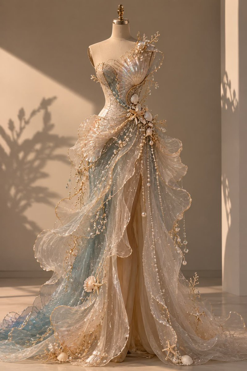 insperarise's tweet photo. seashell and pearl detailed flowing gown 🐚 https://t.co/vzxw9ZqRHb