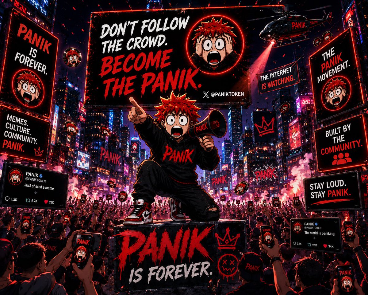 PANIKToken's tweet photo. Most people scroll.

A few stop.

The rare ones help build something from day one.

😱 DON’T FOLLOW THE CROWD. BECOME THE PANIK.

If this post lands on your timeline…

❤️ Like it if you’re here.
🔁 Repost it if you support the movement.
💬 Comment one word that describes the market today.

PANIK IS FOREVER.

@PANIKToken #Solana #Memecoin #CryptoCommunity