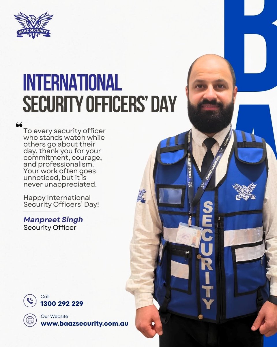 asial_au's tweet photo. Today's featured Security Officer in celebration of #InternationalSecurityOfficersDay is Manpreet Singh from Baaz Security Services, in Western Australia.
Thank you for keeping us safe!
#ISOD #ThankYouSecurityOfficers #ASIAL #ASIALMember #Security #SecurityIndustry https://t.co/7M4MIqSDLX
