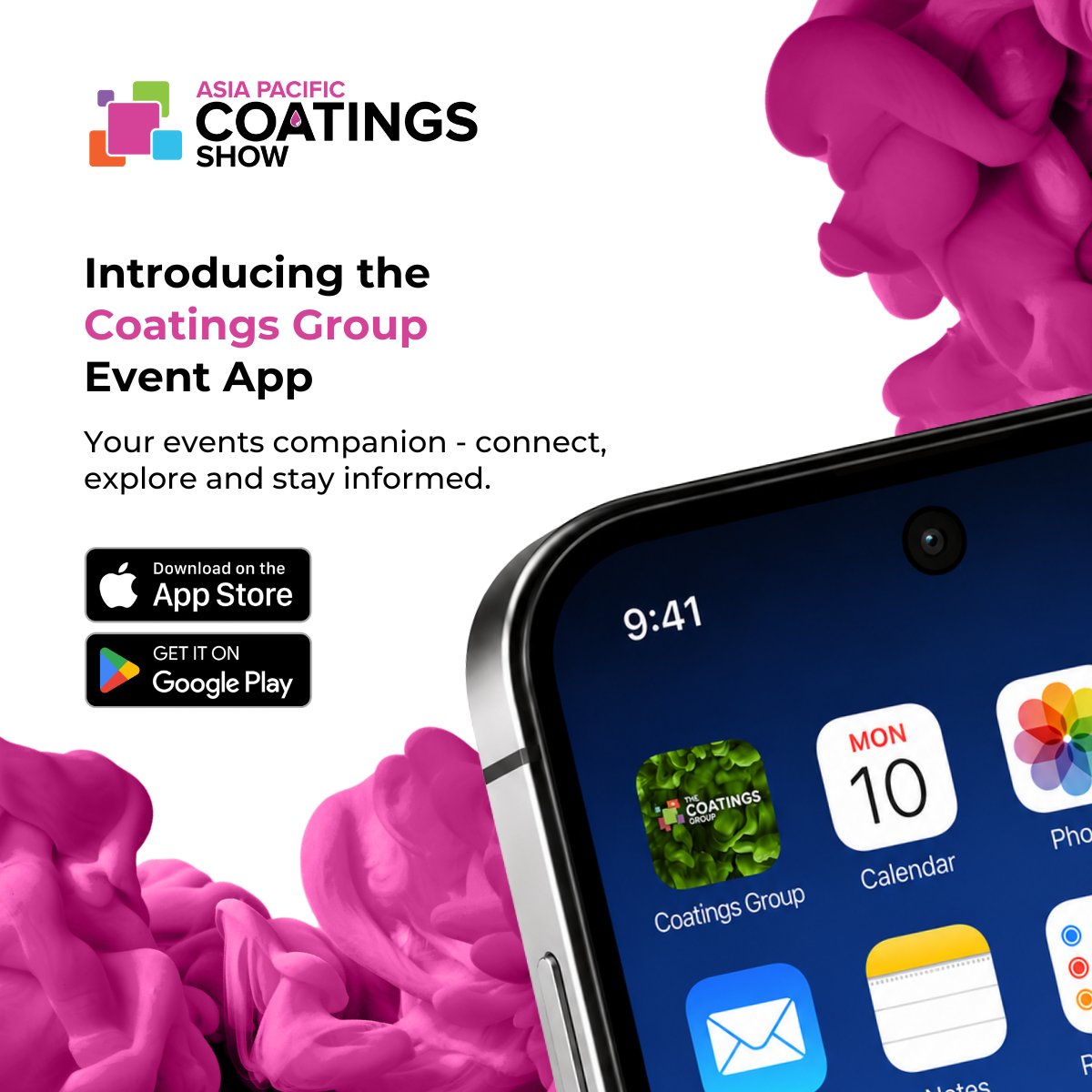 CoatingsGroup's tweet photo. 𝗜𝗻𝘁𝗿𝗼𝗱𝘂𝗰𝗶𝗻𝗴 𝘁𝗵𝗲 𝗖𝗼𝗮𝘁𝗶𝗻𝗴𝘀 𝗚𝗿𝗼𝘂𝗽 𝗔𝗽𝗽.

Register for the Asia Pacific Coatings Show 2026, plan your schedule, find exhibitors and network - all from your phone.

📲 Download on the App Store and Google Play: https://t.co/WRlYAE3iX6

#APCS #Coatings https://t.co/9FTPejQmZ1