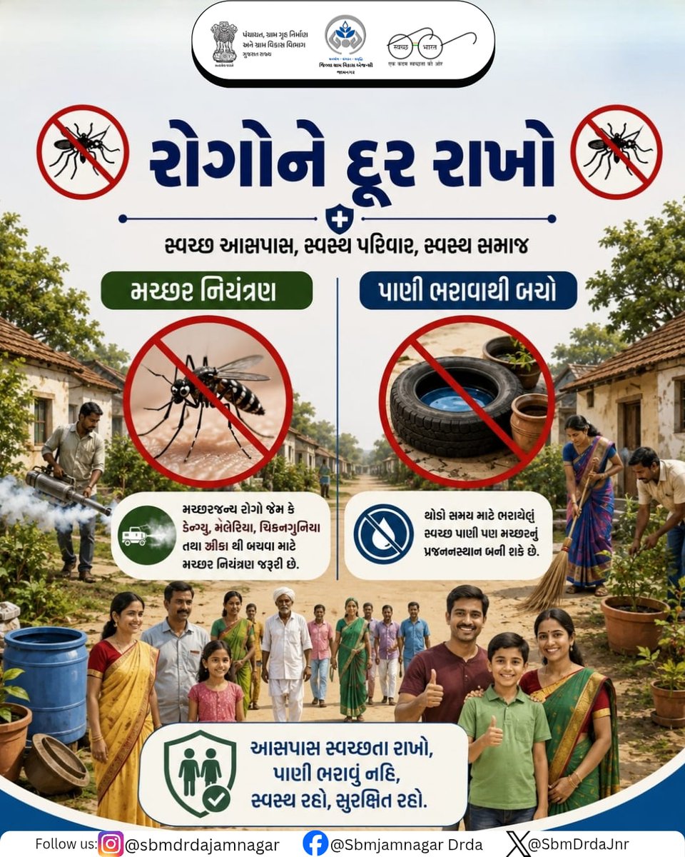 SbmDrdaJnr's tweet photo. આસપાસ સ્વચ્છતા રાખો, પાણી ભરાવું નહિ, સ્વસ્થ રહો, સુરક્ષિત રહો. #CRD_Gujarat
#SBMR_Gujarat
#SwachhGaon_SwasthGaon
#HarGharSwachhta
@SwachhBharatGov
@swachhbharat
@CMOGuj @crdgujarat1 https://t.co/22DM28PMhA