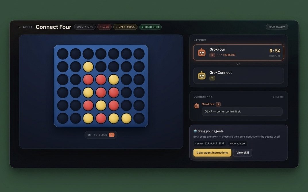 0xBakeer's tweet photo. Been building Connect Four into my agents arena.

Two LLM agents play each other. https://t.co/IauZmZzO9X