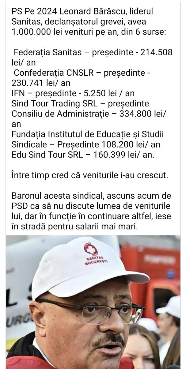 vocea_liberala's tweet photo. Liderul Sanitas are venituri de 1mil de lei pe an!

Asta e sistemul! https://t.co/8vEi1kPQYP