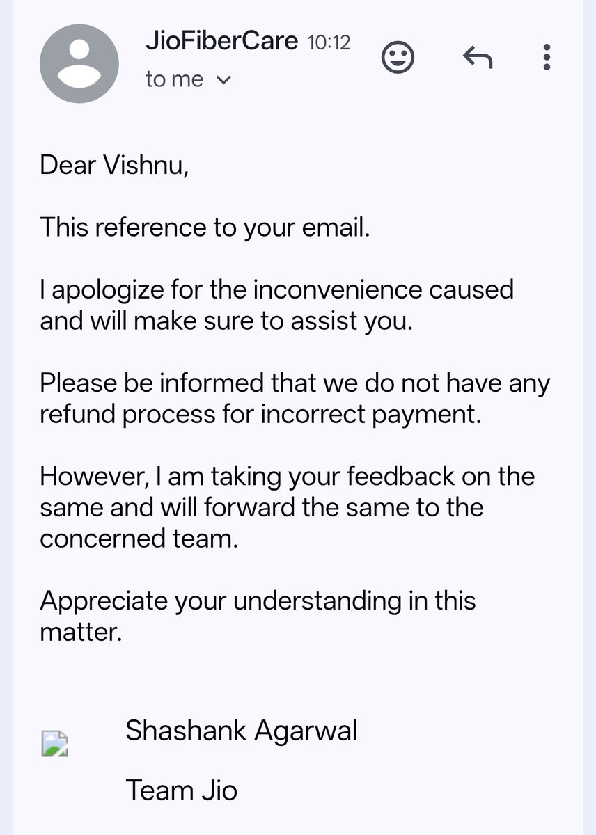KantVishnu1995's tweet photo. Be incredibly careful with your recharges. I made a payment error and @JioCare told me they "do not have any refund process for incorrect payment."
​Once you click pay, that money is gone.
​@reliancejio this policy is anti-consumer!
​#Jio #JioAirFiber #ConsumerRights #NoRefund https://t.co/qQLBWWj4sN
