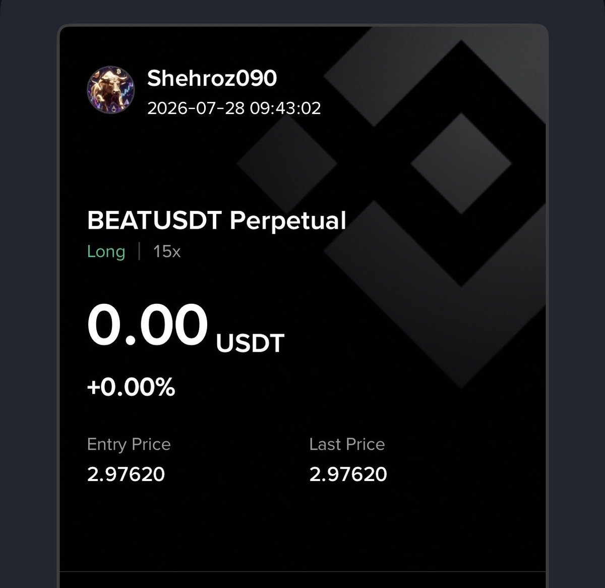 Crypto_SAM090's tweet photo. New position opened. ✅
$BEAT/USDT LONG
📍Entry: 2.9762
⚡15x Leverage

Will this be the next runner or a lesson? Time to find out. 👀

#BEAT #Crypto #Trading #Binance #Futures #Memecoins https://t.co/KJWGAUiB6C