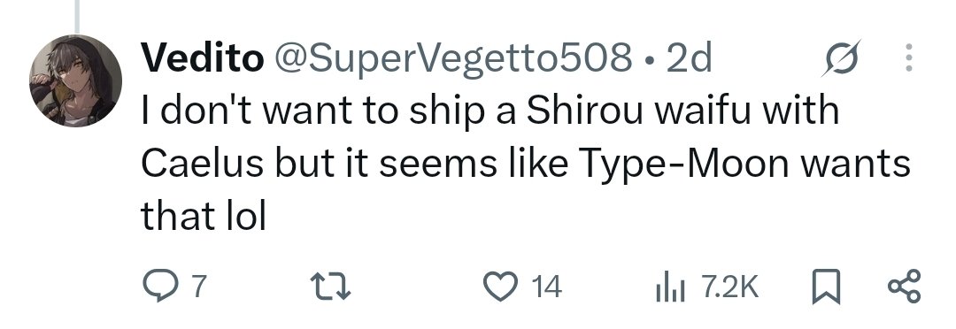 dailyvedito's tweet photo. Vedito seems to be comfortable with cucking shirou so that he can ship Caelus and Rin but for some weird reason he doesn't want to ship Caelus with Cyrene because caelus is cucking Phainon apparently? Rules for thee but not for me I guess. https://t.co/wOyiVpxI21