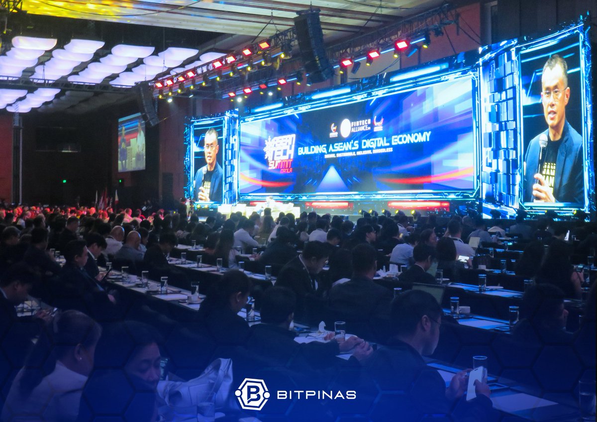 bitpinas's tweet photo. CZ in PH! 

📸 IN PHOTOS: @binance founder Changpeng Zhao (@cz_binance) joins FinTech Alliance PH Founding Chairman Lito Villanueva in a fireside chat at the upcoming ASEAN Tech Summit Manila. 

Zhao mentioned the importance a Philippine peso-pegged stablecoin is to the country's fintech ecosystem. 

He also floated the idea of a “regulatory passport” for crypto firms, noting that Binance is among the most regulated exchanges worldwide, with licenses in multiple countries.

This is the first-ever public event appearance by the CZ in the Philippines. 

| Report coverage and photos 📷 by BitPinas Junior Editor Nathaniel Cajuday (@Nath_Cajuday)