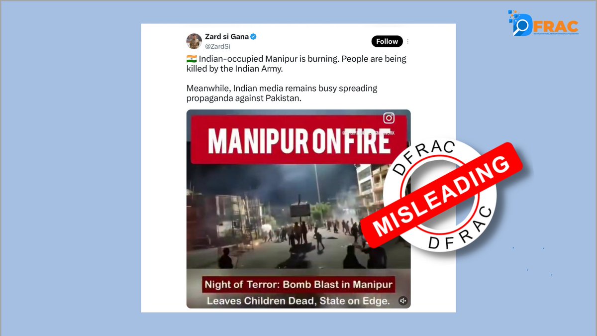 DFRAC_org's tweet photo. Fact Check: Old Manipur Violence Video Falsely Shared as Current Footage Claiming Indian Army Is Killing Civilians

A Pakistan-based propaganda account is circulating a video on social media claiming that "Indian-occupied Manipur is burning and people are being killed 
1/5 https://t.co/JK1WmU5nZf
