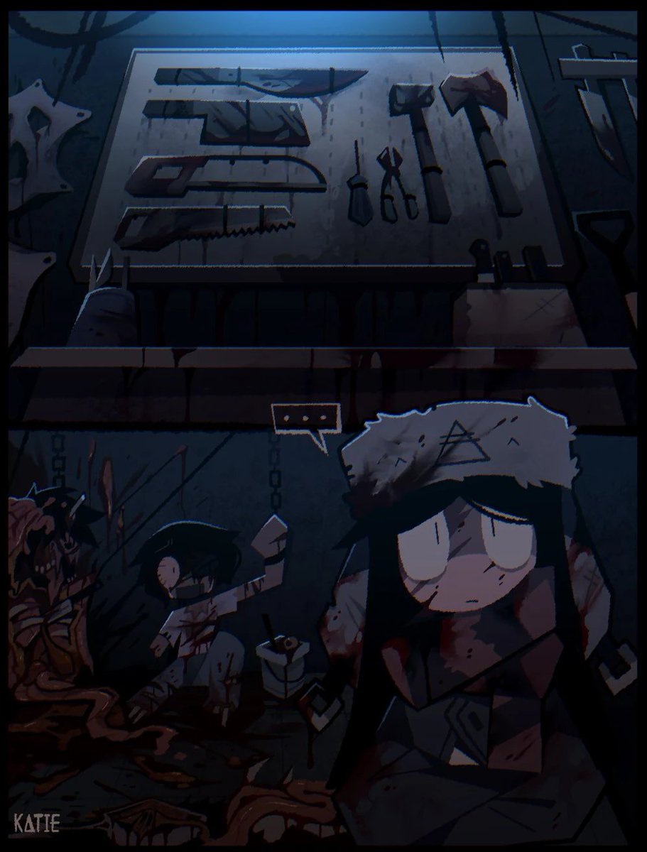 _Alice__FPE_'s tweet photo. oomf i love you and all, but your post is so full of larp that it kills me

look at her katieverse artworks, and you can CLEARLY see she can do gore just fine, and those were her more RECENT artworks.

i wouldn't call her a "gore artist", but saying she CAN'T draw gore is silly. https://t.co/gEWtbQ9j5z