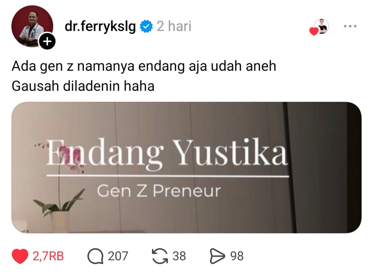 cenblubaik's tweet photo. "Ada gen z namanya endang aja udah aneh"

LUCU BGTT PLS😭😭 https://t.co/MoD5JFtpov