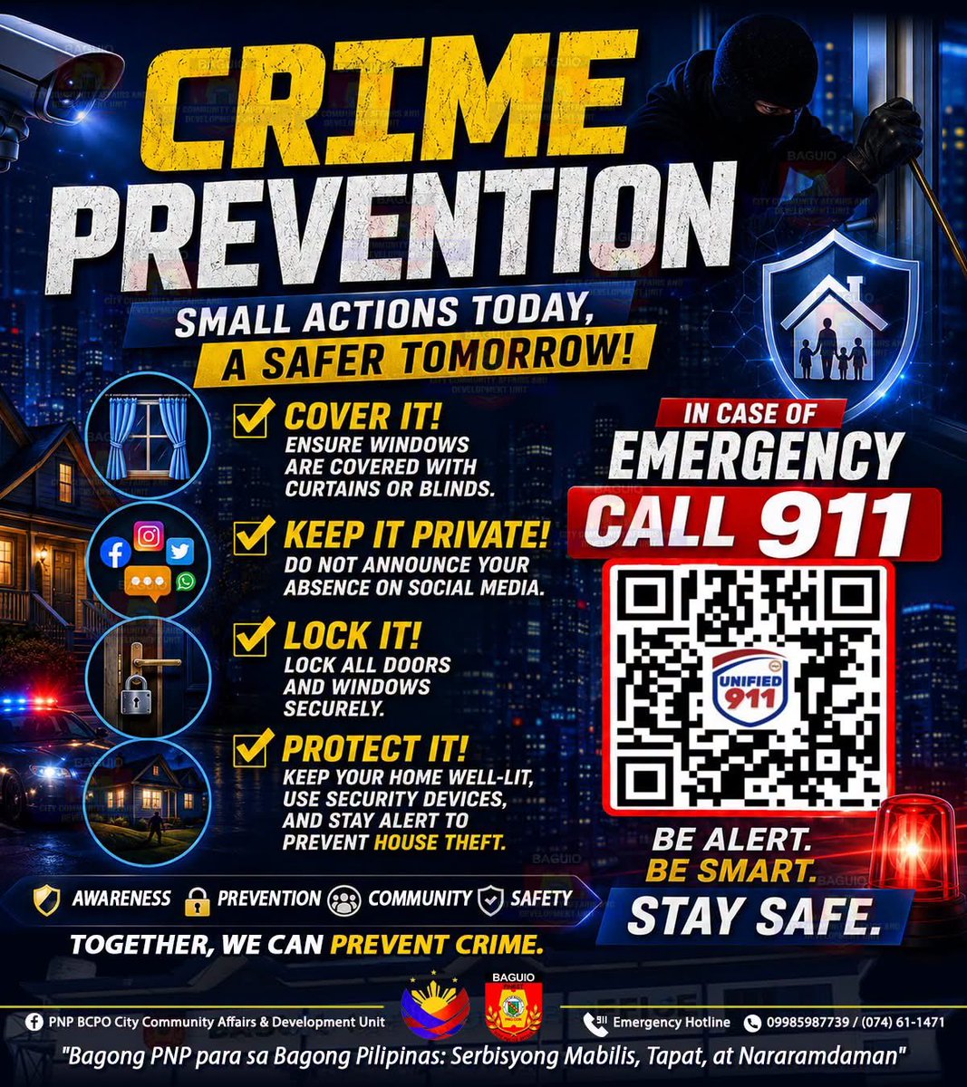 PNPBaguio's tweet photo. 𝗦𝗘𝗖𝗨𝗥𝗘 𝗬𝗢𝗨𝗥 𝗛𝗢𝗠𝗘. 𝗣𝗥𝗢𝗧𝗘𝗖𝗧 𝗪𝗛𝗔𝗧 𝗠𝗔𝗧𝗧𝗘𝗥𝗦. 🏠🔐
𝖣𝗈𝗇’𝗍 𝗀𝗂𝗏𝖾 𝗍𝗁𝗂𝖾𝗏𝖾𝗌 𝖺𝗇 𝖾𝖺𝗌𝗒 𝗈𝗉𝗉𝗈𝗋𝗍𝗎𝗇𝗂𝗍𝗒! 🚨

#procar https://t.co/lCWLfvl22q