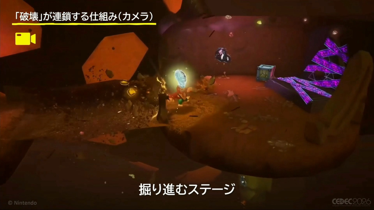 GameMakersJP's tweet photo. 『ドンキーコング バナンザ』の豪快なプレイ感は、実はロジカルに作られた。「破壊の連鎖」を呼び覚ますレベルデザイン【CEDEC2026】
https://t.co/arcNDyMRDj

マップ上のあらゆる場所や物体をボクセルで破壊可能に。破壊→報酬獲得→さらなる破壊と“遊びの循環”を引き起こすゲーム設計が語られた https://t.co/JxH62n7Wxy