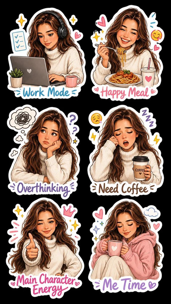 Six-mood character sticker sheet