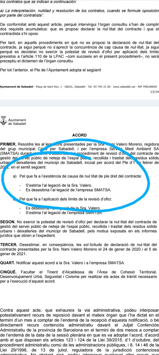 raulgbarroso's tweet photo. Com ahir el portaveu del @PSCSabadell va dir que no hi havia una sentència que digués que el contracte de recollida de residus de #Sabadell era nul i que un ple de juliol/22 no s'hagués pronunciat igualment sobre aquesta nul·litat, aquests "pantallazos" poden il·lustrar una mica https://t.co/KecFAwq7VV