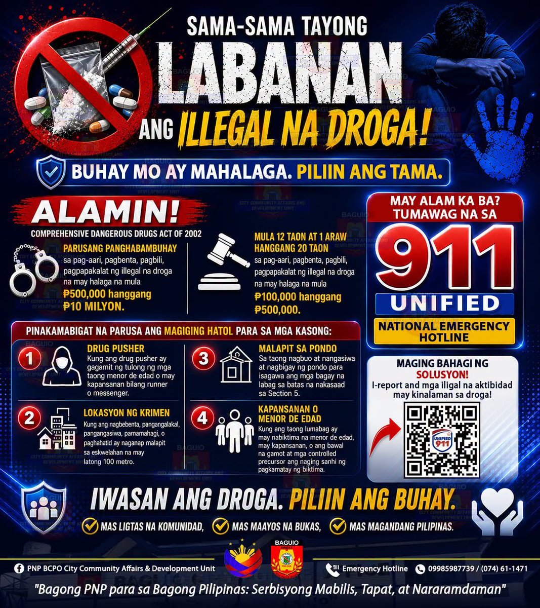 PNPBaguio's tweet photo. 🚨 𝗞𝗔𝗠𝗣𝗔𝗡𝗬𝗔 𝗞𝗢𝗡𝗧𝗥𝗔 𝗜𝗟𝗜𝗚𝗔𝗟 𝗡𝗔 𝗗𝗥𝗢𝗚𝗔 🚨
👉 𝖲𝖺𝗆𝖺-𝗌𝖺𝗆𝖺 𝗇𝖺𝗍𝗂𝗇𝗀 𝗅𝖺𝖻𝖺𝗇𝖺𝗇 𝖺𝗇𝗀 𝗂𝗅𝗂𝗀𝖺𝗅 𝗇𝖺 𝖽𝗋𝗈𝗀𝖺 𝗉𝖺𝗋𝖺 𝗌𝖺 𝗆𝖺𝗌 𝗅𝗂𝗀𝗍𝖺𝗌, 𝗆𝖺𝗉𝖺𝗒𝖺𝗉𝖺, 𝖺𝗍 𝗆𝖺𝗎𝗇𝗅𝖺𝖽 𝗇𝖺 𝗄𝗂𝗇𝖺𝖻𝗎𝗄𝖺𝗌𝖺𝗇! 

#procar https://t.co/OxGJhcZEQD