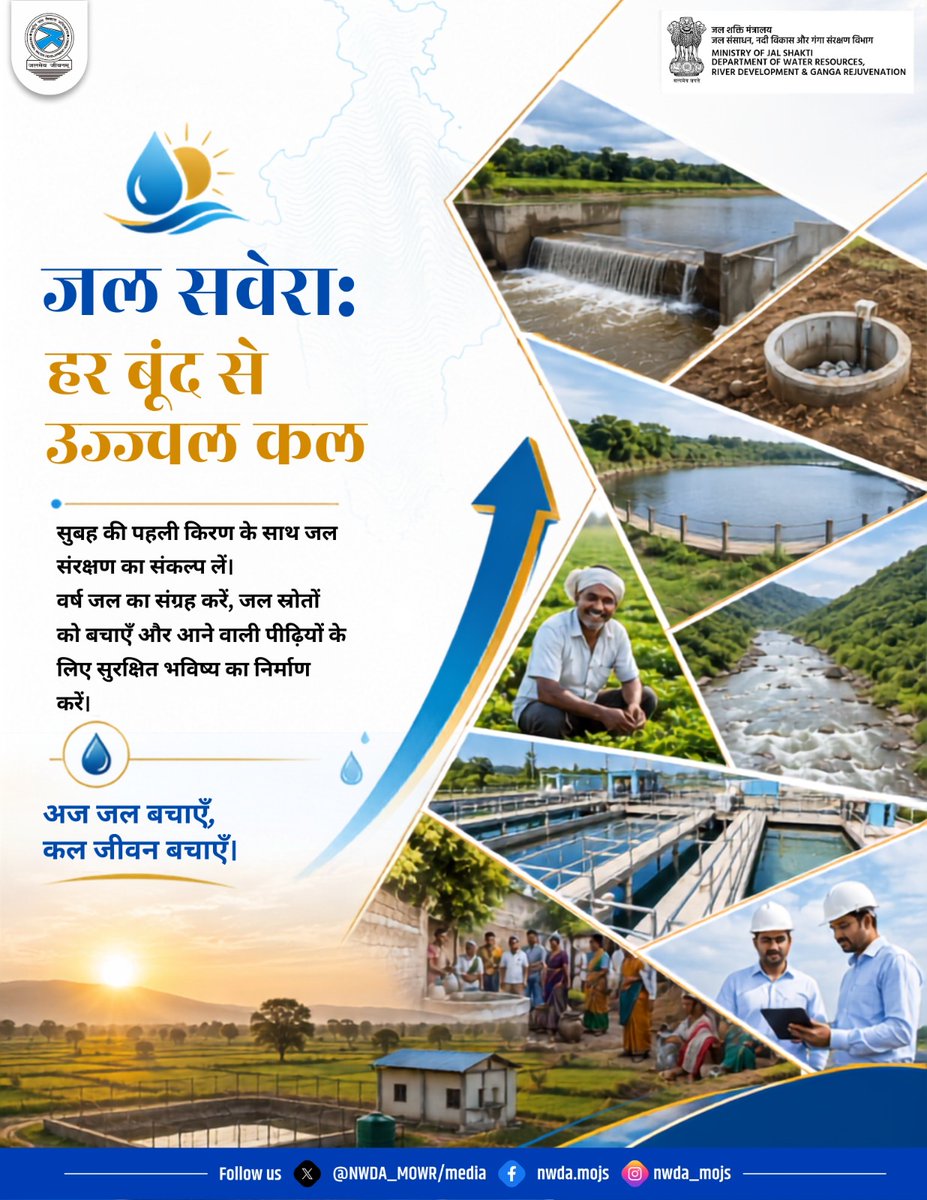 NWDA_MOWR's tweet photo. "जल सवेरा"

सुबह की पहली किरण के साथ जल संरक्षण का संकल्प लें।
वर्ष जल का संग्रह करें, जल स्रोतों को बचाएँ और आने वाली पीढ़ियों के लिए सुरक्षित भविष्य का निर्माण करें।

 #catchthewater #CatchtheRain #WaterResilience #EveryDropCounts #NamamiGange #WaterSecurity #SustainableCities https://t.co/ALRcvB4st9