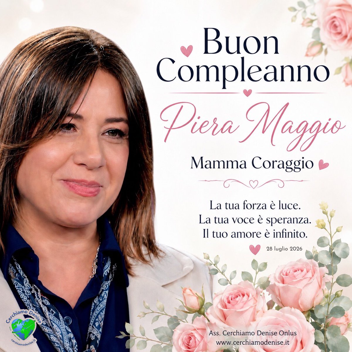 maryfalco71's tweet photo. Mamma Coraggio…

La tua forza è luce.
La tua voce è speranza.
Il tuo amore è infinito.

Ti vogliamo bene.

Buon compleanno, Piera. ❤️🫶

💚 https://t.co/wfQQTFpIeS

#28luglio #PieraMaggio #BuonCompleanno #Italia #Sicilia #MazaraDelVallo #HappyBirthday #Italy #MissingDenise https://t.co/BhlFbV7lIZ