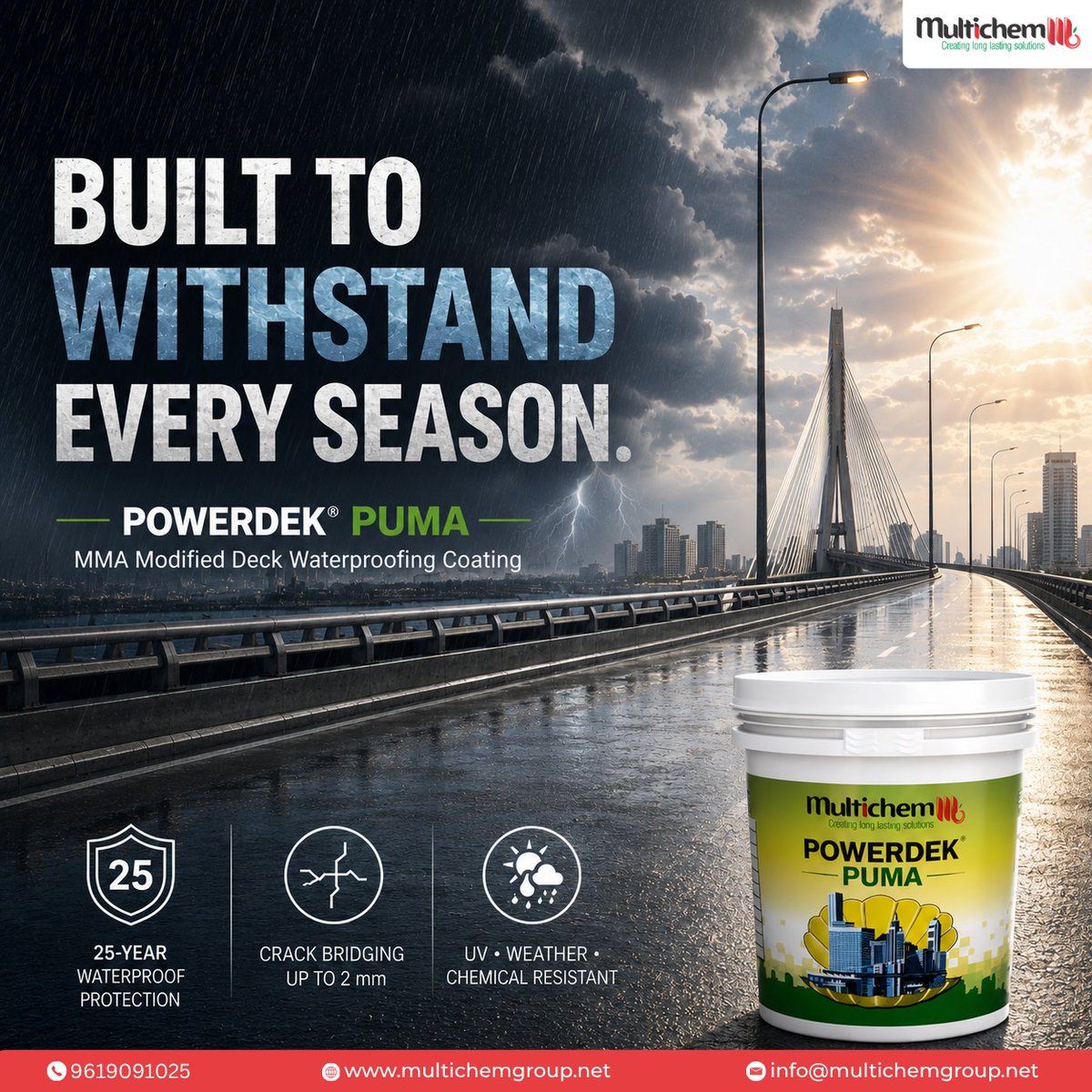 multichem_group's tweet photo. POWERDEK® PUMA is  MMA Modified Deck Waterproofing Coating designed to protect concrete structures.

#POWERDEKPUMA #MMAWaterproofing #DeckWaterproofing  #InfrastructureProtection #ConstructionChemicals #ConcreteProtection #WaterproofingSolutions #Infrastructure #MultichemGroup https://t.co/ClMVZvlZcl