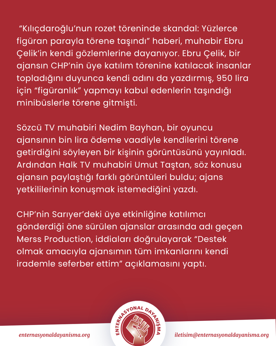 ent_dayanisma's tweet photo. 📍 Kayyım CHP’nin figüran fiyaskosu: Ebru Çelik yalnız değildir!

👉 Cast ajansı CHP Sarıyer etkinliğine figüran gönderdiğini doğruladı: Destek olmak amacıyla

▶️ Ayrıntılar: https://t.co/uv9paO34G5 https://t.co/CU9Pg7KNaq
