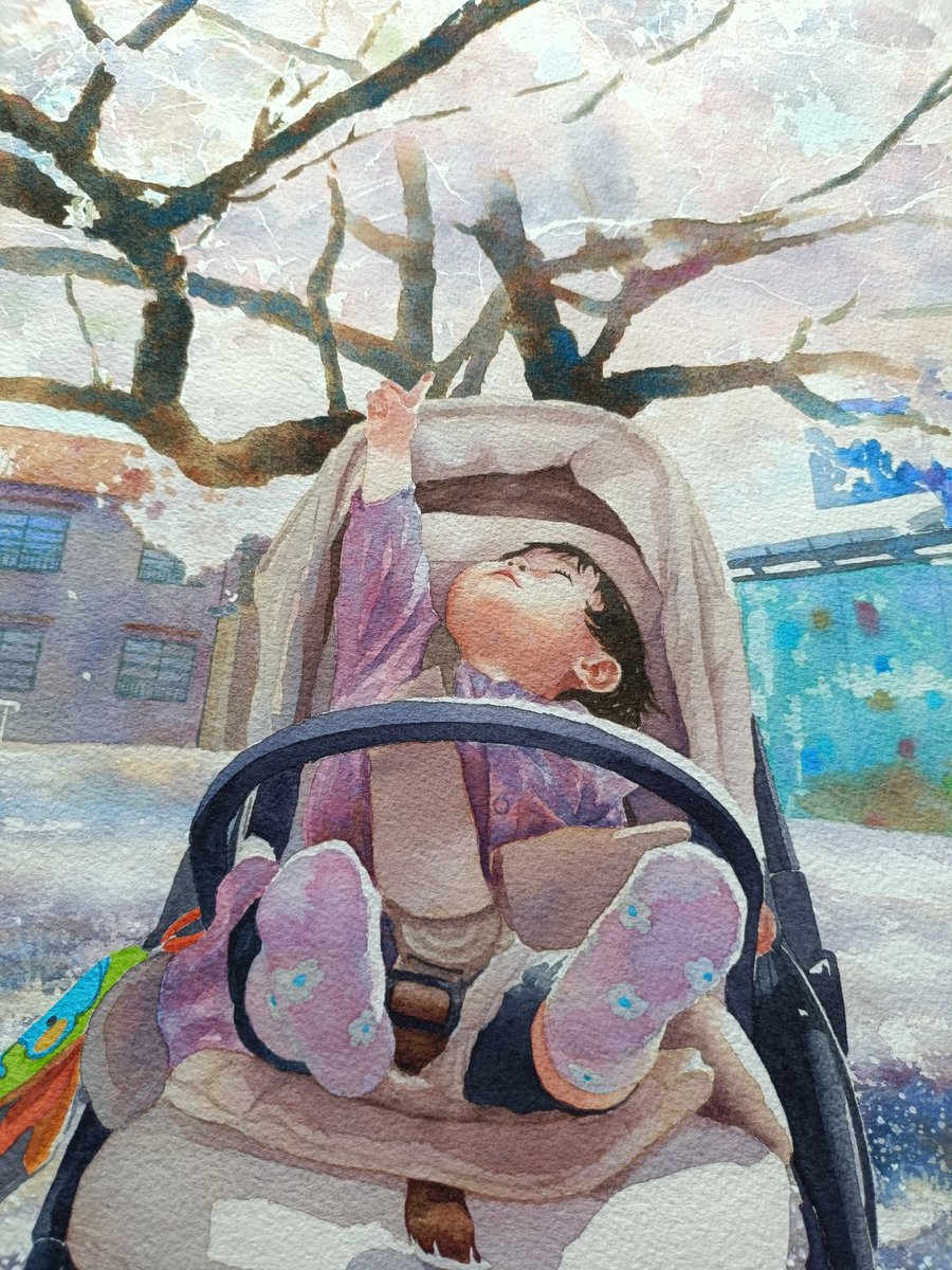 yuki_furasi's tweet photo. しばらく寝かしてた大きい絵も、加筆して完成（画像は一部）🌸
残るは1作品✨

公募用の3作品、描くの楽しいけど製作カロリーが高い…来年以降は絵を描く時間が取りにくくなるかもなので、今挑戦しておこうと少し頑張っている🖌️
#透明水彩 https://t.co/iVpPGavCg2