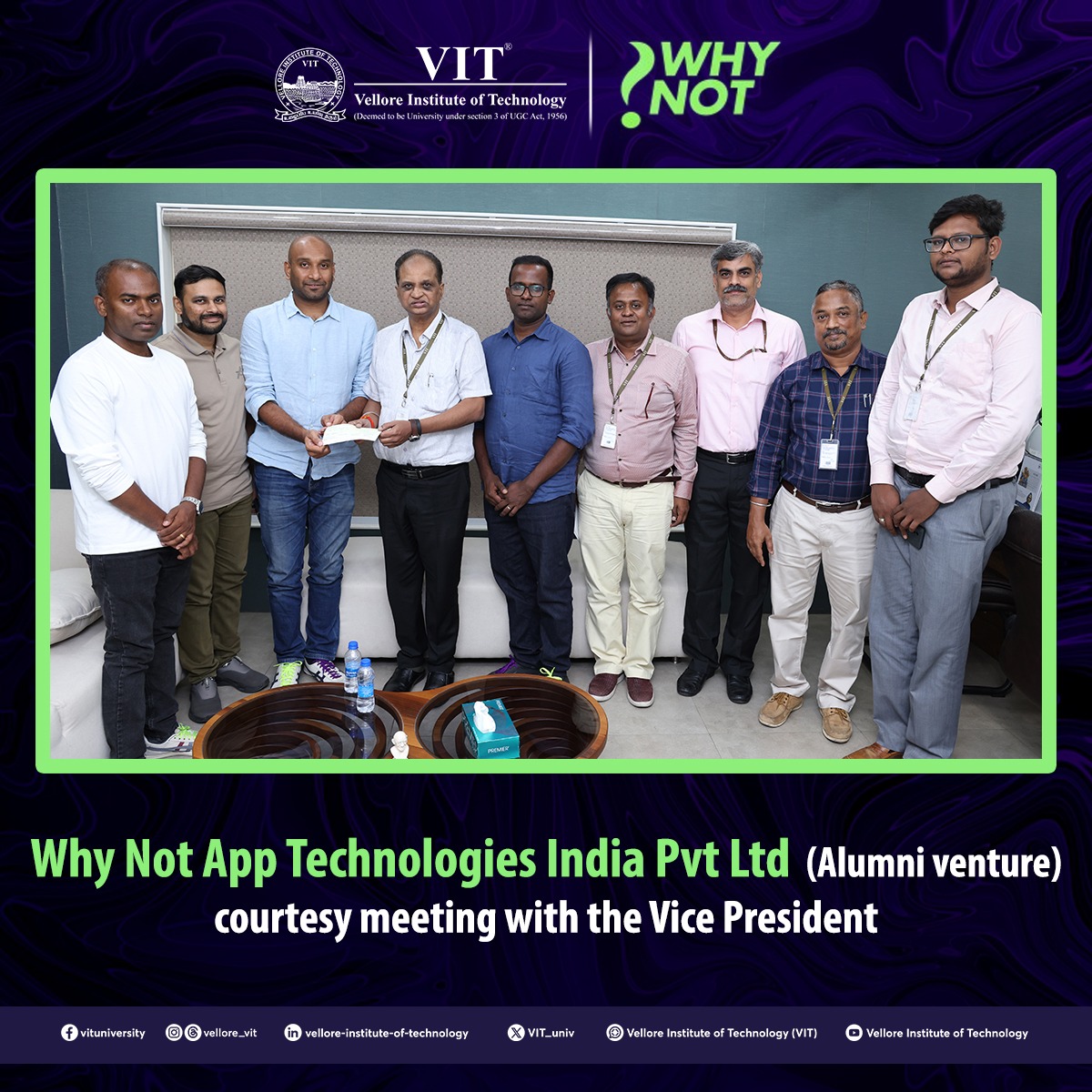VIT_univ's tweet photo. A landmark INR 45 Crores, five-year endowment from Why Not App Technologies will power VIT's mission to build a world-class innovation hub on campus.
@vit_alumni1984
#VIT #VITVellore #VelloreInstituteOfTechnology #InnovationCulture #AlumniNetwork #HigherEducation #JobCreators https://t.co/ls1yhZ7BLy