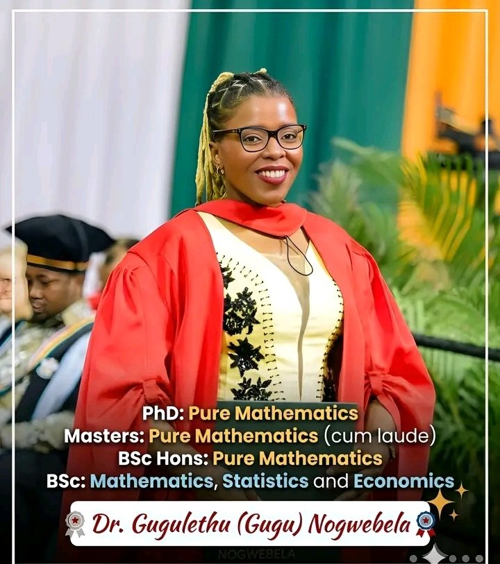 __T_touch's tweet photo. Meet Dr. Gugu Nogwebela. From bank risk analyst to Pure Math PhD. Breaking barriers in STEM. A mathematician 👏🏿🔥🎓 https://t.co/vHc4hA3pFo
