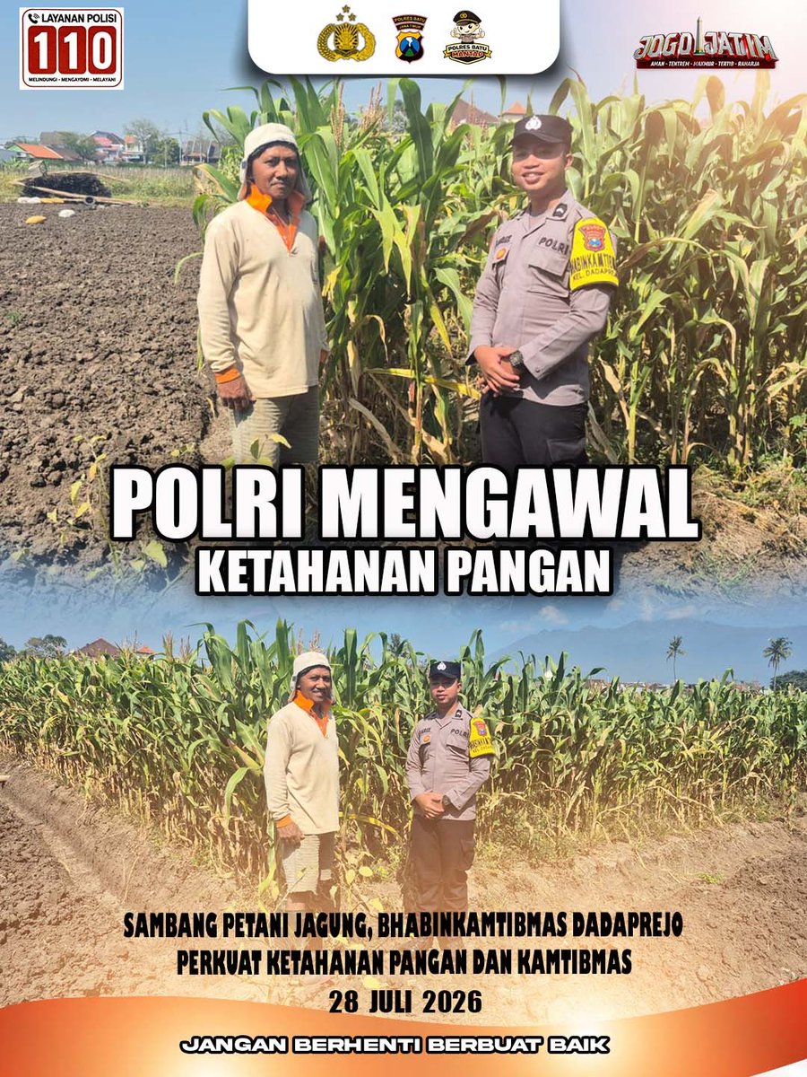 HNgantang's tweet photo. Sambang Petani Jagung, Bhabinkamtibmas Dadaprejo Perkuat Ketahanan Pangan dan Kamtibmas
#Swasembadapangan
#swassembadajagung
#polisicintapetani
#astacitapresiden
#arispurwantotd
#polresbatumantap
#janganberhentiberbuatbaik
#akbparispurwanto
#jogobatu
#jogombatu
#jogobatu https://t.co/QMer7FHjyt