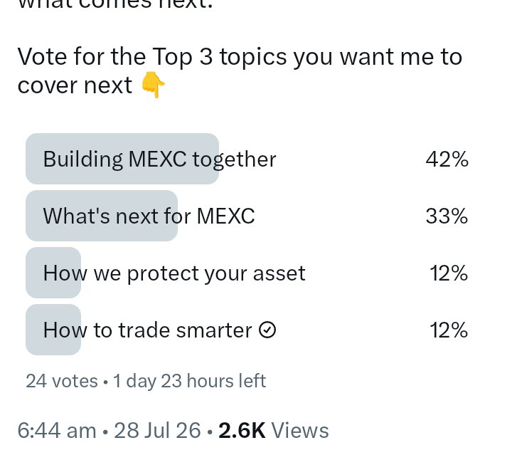Shariq3x's tweet photo. @usithetalk My vote goes to "How to trade smarter." 📈
Smart trading isn't just about making profits, it's about managing risk, understanding the market, and making better decisions with confidence. I'd love to learn more strategies that help traders grow consistently. 🚀💙 #MEXC https://t.co/C1LCdQEQ7n