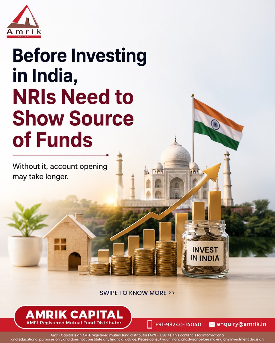 AmrikCapital's tweet photo. For NRIs, investing in India starts with proper documentation.

Keeping your source of funds and investment records ready can help avoid delays and simplify compliance.

📞 +91 9324 014040
🌐 https://t.co/T8sP6wvZjQ
#NRIInvesting #SourceOfFunds #MauritiusNRIs #AmrikCapital https://t.co/s4eejXnZ7L