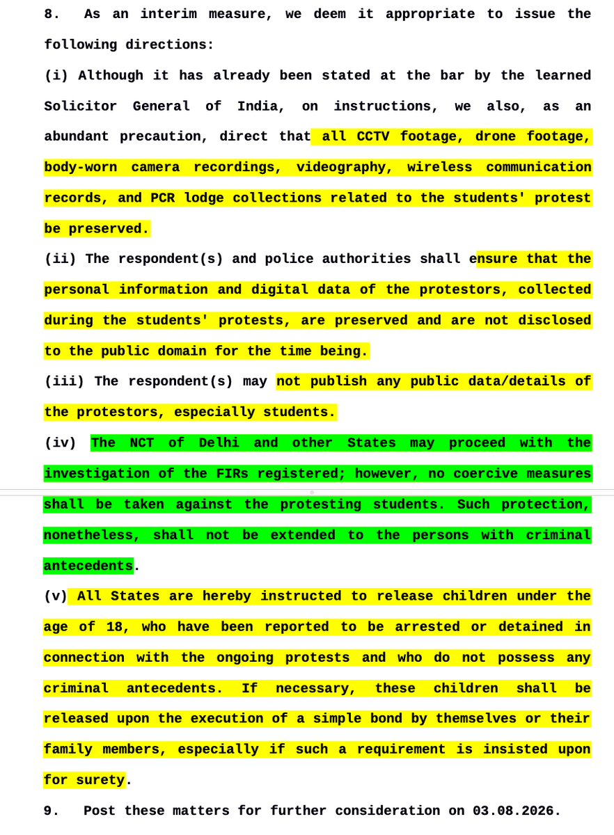 CiteCase's tweet photo. #SupremeCourt order on @Cockroachisback protest FIR matter is out. 

The Court has, in fact, allowed States to proceed with investigation of FIRs, though no coercive measures can be taken against protesting students.