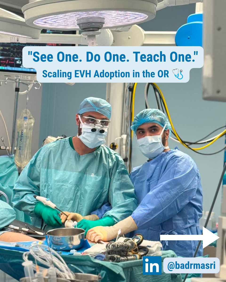 badrmasri's tweet photo. "See one, do one, teach one." 🩺
William Stewart Halsted’s classic surgical principle still drives modern medical innovation today.
Here’s why hands-on mentorship is the secret to scaling Endoscopic Vessel Harvesting (EVH) therapy adoption: 🧵👇 https://t.co/Gemaq6AEL9
