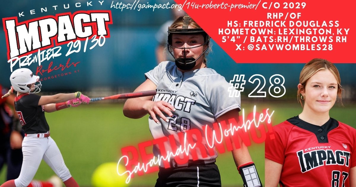 KyImpact2029's tweet photo. Year number two and returning is @SavWombles28 ! This upcoming sophomore at Frederick Douglass High School is an outstanding right-handed pitcher and brings a powerful bat to our lineup. Let's go, Savannah! 🔥 #MakeAnImpact https://t.co/uUJyKMU4qJ
