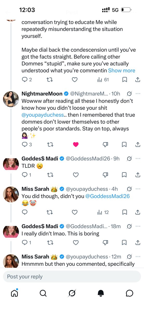 youpayduchess's tweet photo. @GoddessMadi26 @NightmareMoonOX Oh wait, she responds to it first — THEN says she not reading it 🤦🏼‍♀️🤡😌 https://t.co/qvQrI9wm0S