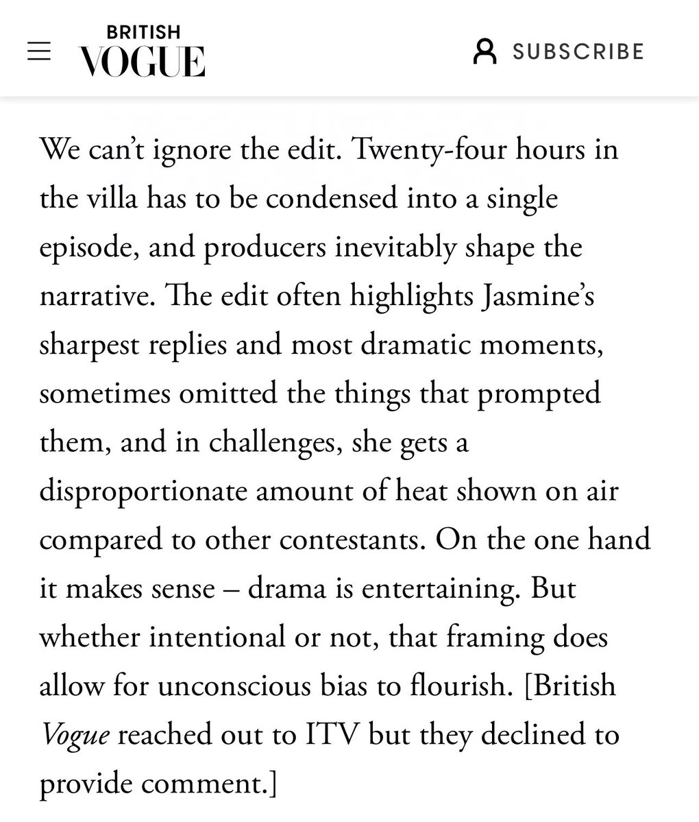 lynsandrah37's tweet photo. British Vogue reached out to itv for always attacking Jasmine during challenges and the cowards didn’t respond 
#LoveIsland https://t.co/QuAQpNSF6s