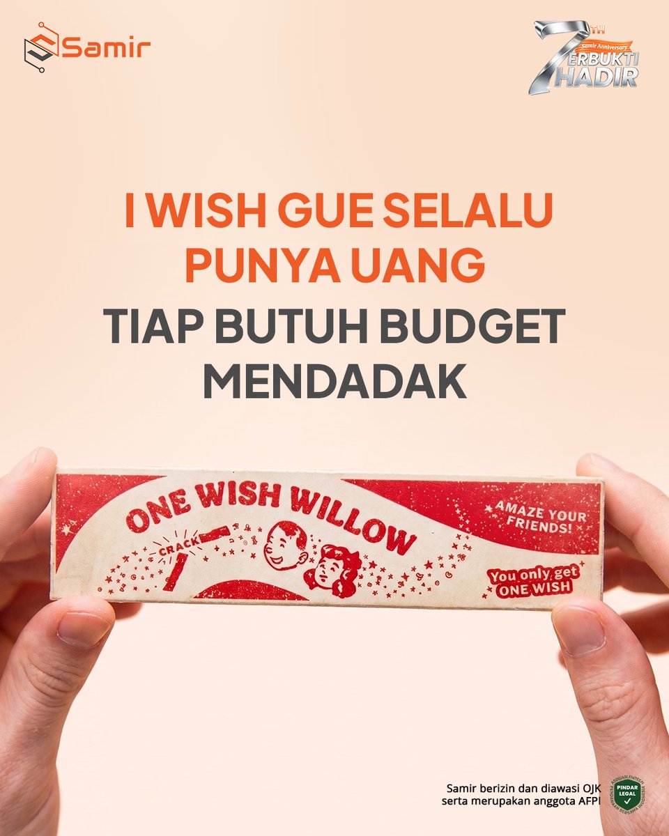 samir_fintek's tweet photo. Tapi kalau butuh BBM alias Bantuan Budget Mendadak gak perlu One Wish Willow karena kamu bisa coba ajuin di aplikasi Samir ya 😉

#Samir #SiapDiandelin #SamirFintek #OneWishWillow https://t.co/cAIh6Hr4Du