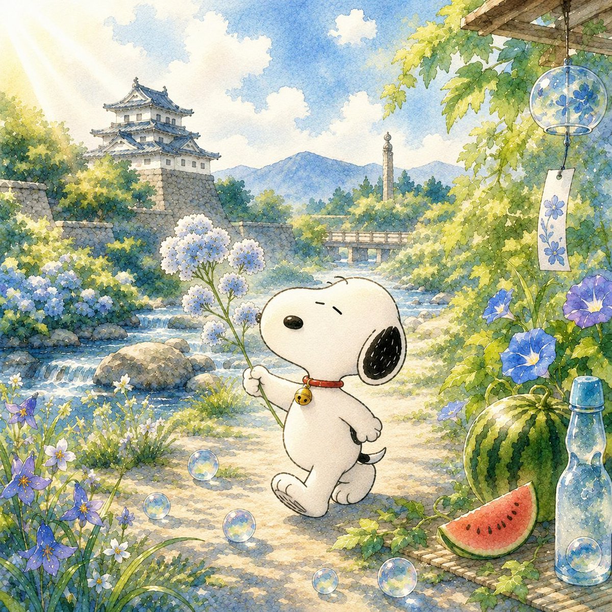 snoopyb047's tweet photo. 夏の光と、スヌーピーの散歩。🌿☀️ https://t.co/KTgYeOhvQJ