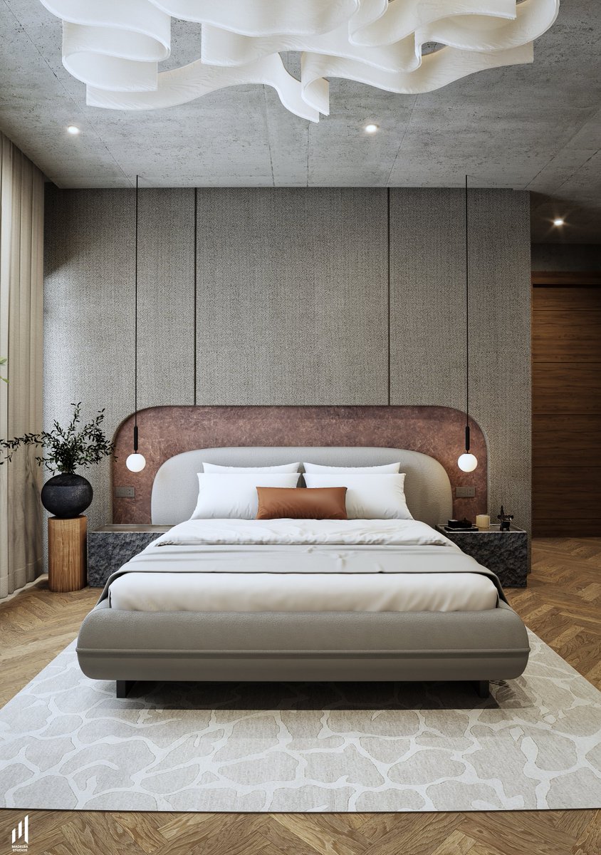 MEGAMAN638's tweet photo. This bedroom doesn't whisper luxury, it sculpts it. 🕊️
Bare Concrete  meets fabric , a russet leather headboard, and herringbone oak floors  every material choice is a flex in restraint.

Workflow: 3dmax x vray 
Designed and vizuals by yours truly 🙃

#InteriorDesign #LuxuryBedroom #ModernInteriors #HomeDecor #ArchitectureLovers #DesignInspo #BedroomGoals #InteriorInspiration #HighEndDesign #MaterialPalette