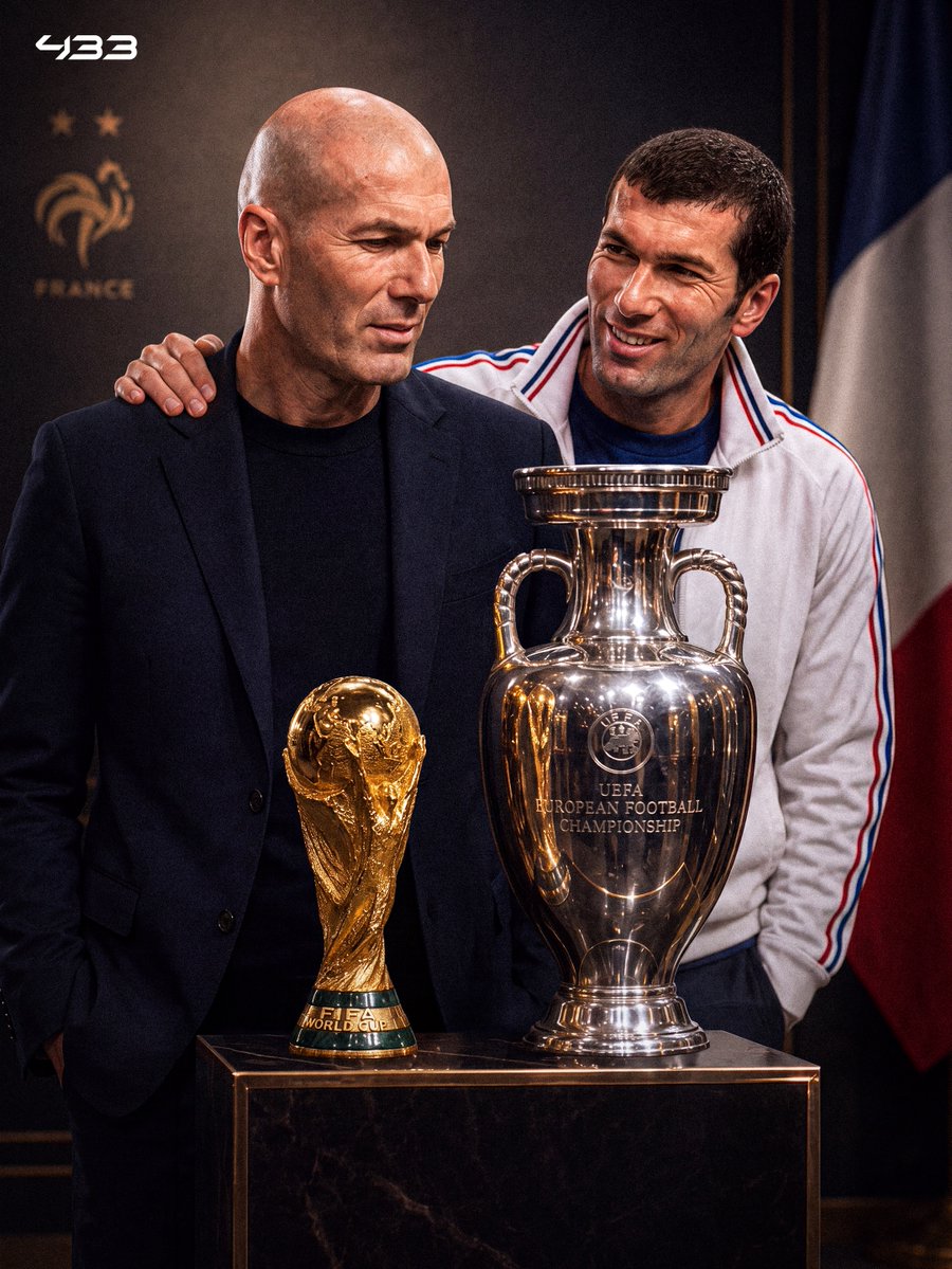 433's tweet photo. 𝐂𝐀𝐍 𝐙𝐈𝐃𝐀𝐍𝐄 𝐃𝐎 𝐈𝐓 𝐀𝐆𝐀𝐈𝐍? 🏆👀

Zinedine Zidane won it all with France as a player, lifting both the World Cup and the Euros 😮‍💨

Now he will be the head coach of Les Bleus 🇫🇷

Can he recreate that success and deliver another golden era for his country? 👀🏆 https://t.co/XzBMx9q1GF