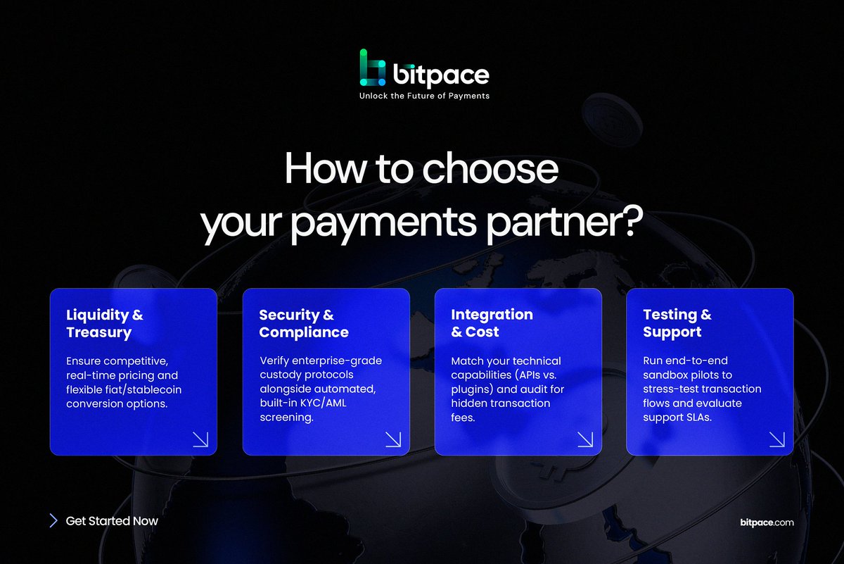 bitpace's tweet photo. Optimise payment execution and streamline enterprise treasury workflows with Bitpace 💼 

Selecting the right B2B payment gateway requires balancing deep market liquidity with strict regulatory compliance. 

By leveraging automated routing and flexible settlement rails, you can drastically reduce cross-border friction without exposing your balance sheet to volatility.

👉 For the full guide and more insightful articles, visit our blog: https://t.co/u7cp6uOctK

#B2BPayments #Fintech #PaymentInfrastructure