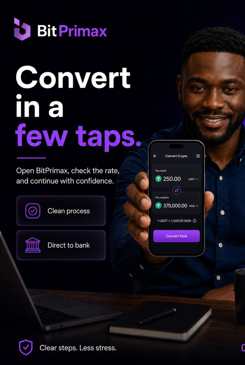 BitprimaxHQ's tweet photo. How much is your crypto really worth? 🤔

Before you sell, check your exact Naira value with the BitPrimax Rate Calculator.

- Instant conversion
- Transparent best market rates
- Know exactly what you'll receive

Download our app or visit our website to try it now