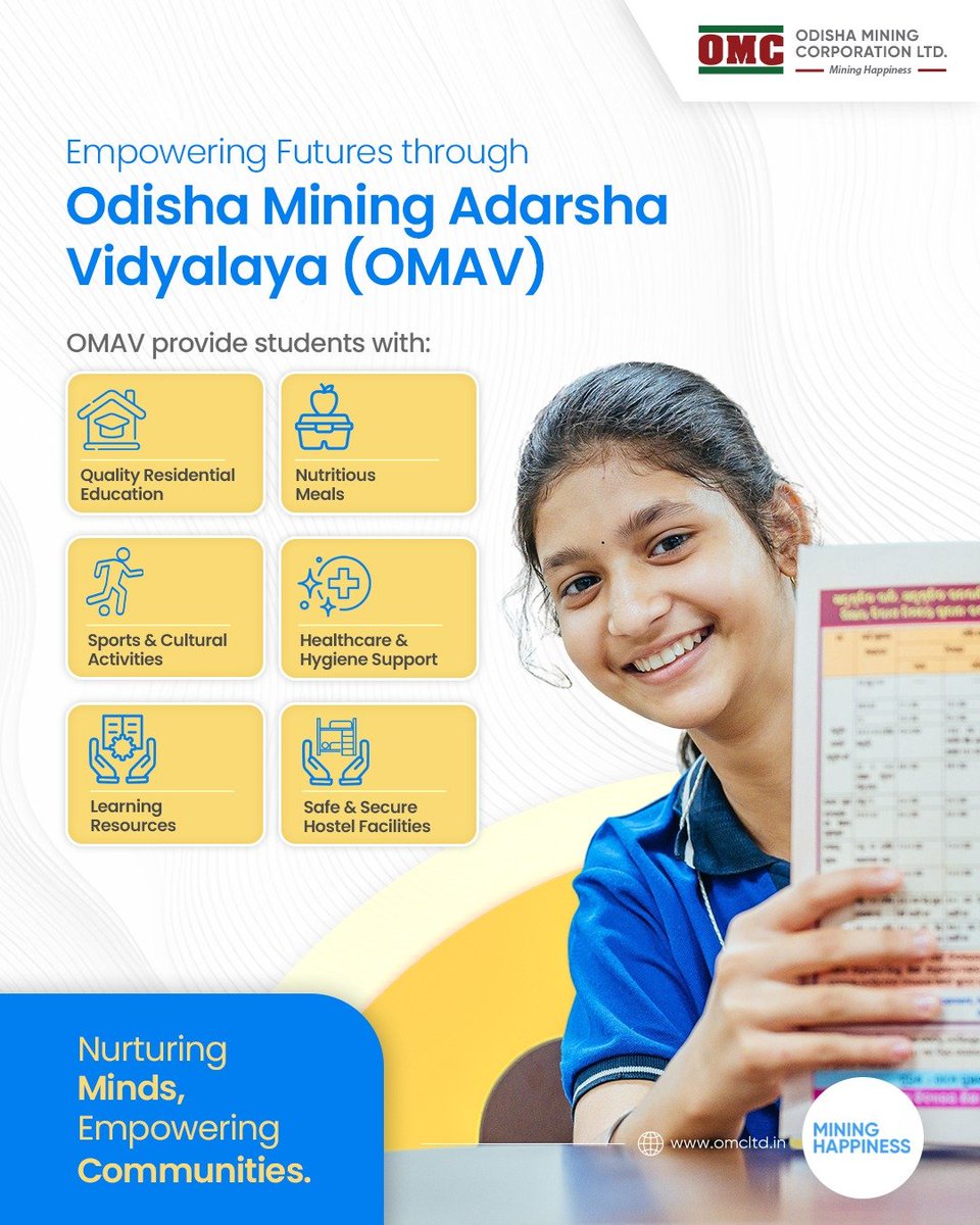 odisha_mining's tweet photo. OMAVs provide a holistic residential learning environment that nurtures academic excellence, well-being and all-round development, empowering students from mining-affected communities to learn, grow and succeed.
#OMC #OMAV #CSR #EducationForAll #EmpoweringFutures https://t.co/3C9ctcf5Gf