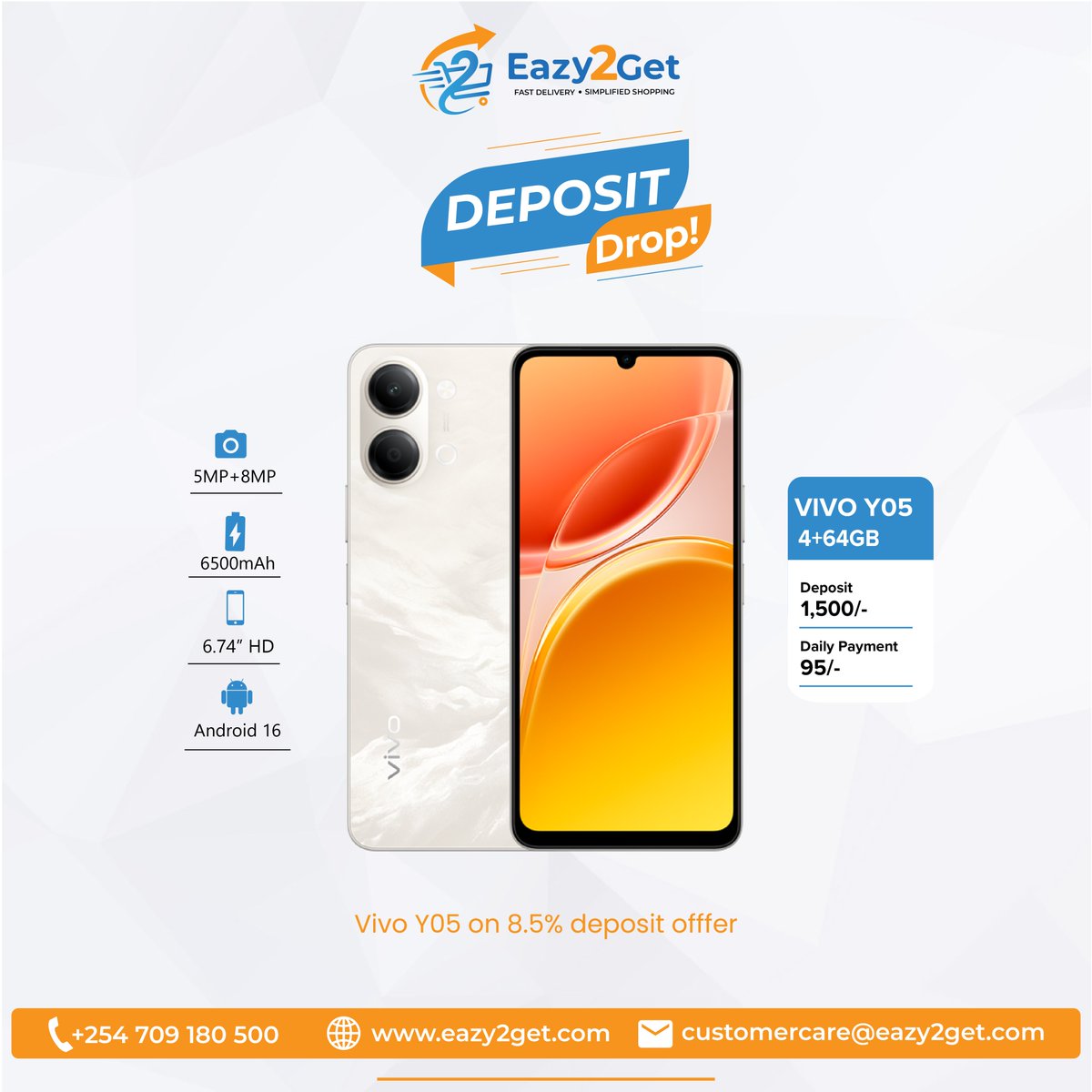eazy2_get's tweet photo. Deposit Drop is On! 📱✨Own the Vivo Y05 today with a KSh 1,500 deposit and pay just KSh 95/day.🌐 Order now at https://t.co/qI6y4QC8PW
📞 +254 709 180 500
📧 customercare@eazy2get.com#Eazy2Get #DepositDrop #VivoY05 #LipaMosMos #SmartphoneDeals https://t.co/S8M1ZNhsSa