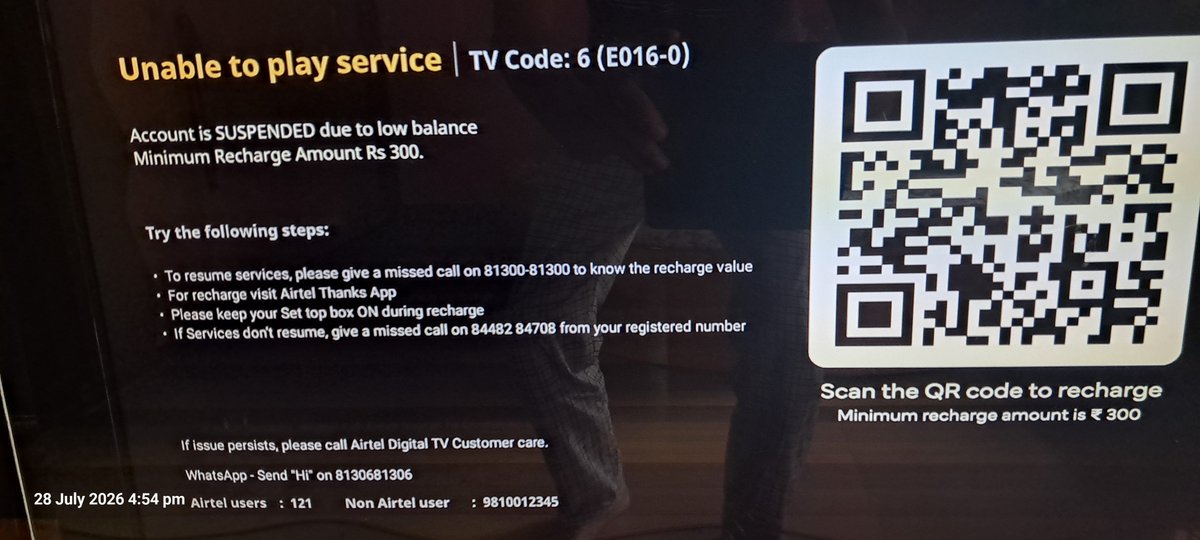 TrueJiongist's tweet photo. @Airtel_Presence Hi..received a msg from Airtel about activation of dth-2, in Airtel app its showing active but in tv, it still showing suspended https://t.co/H40Fr7j3IA