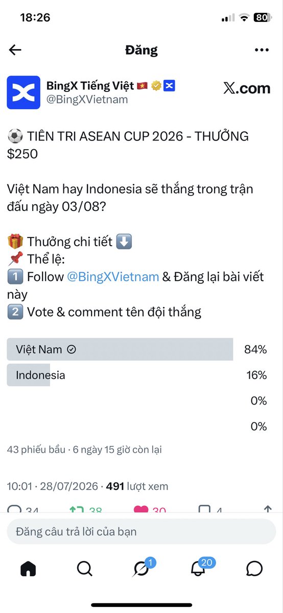 TanphongT's tweet photo. @BingXVietnam Việt Nam thắng https://t.co/guk9t4uy6v