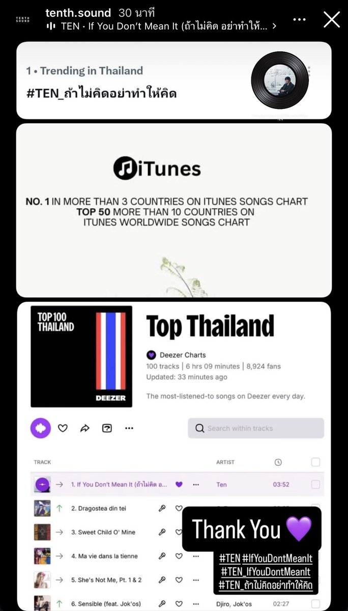 TENzenter's tweet photo. 260728 @tenthsound Instagram Story Update

Thank You 💜

#TEN_ถ้าไม่คิดอย่าทำให้คิด
#TEN #IfYouDontMeanIt 
#TEN_IfYouDontMeanIt https://t.co/YzUWoWhyJ5