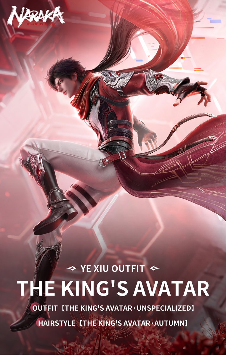 NARAKATHEGAME's tweet photo. Log in on July 29 PT to claim the new crossover hero Ye Xiu for FREE!

Two classic outfits of Ye Xiu are joining the lineup. The King's Avatar·Team Demeter reflects his comeback to the championship stage, while The King's Avatar·Unspecialized showcases his top-tier mechanics and mastery across every class.

Check out the Store on July 29 PT!

#NARAKABLADEPOINT